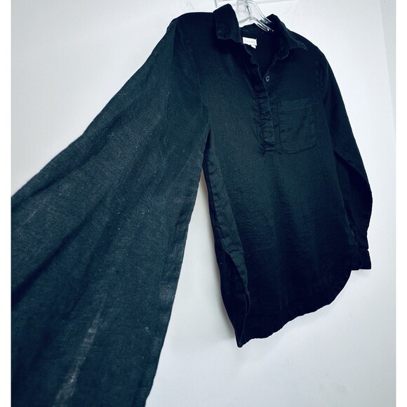 garnet Hill Black Linen Button Front Long Sleeve Tunic Shirt size small pocket - Picture 6 of 10